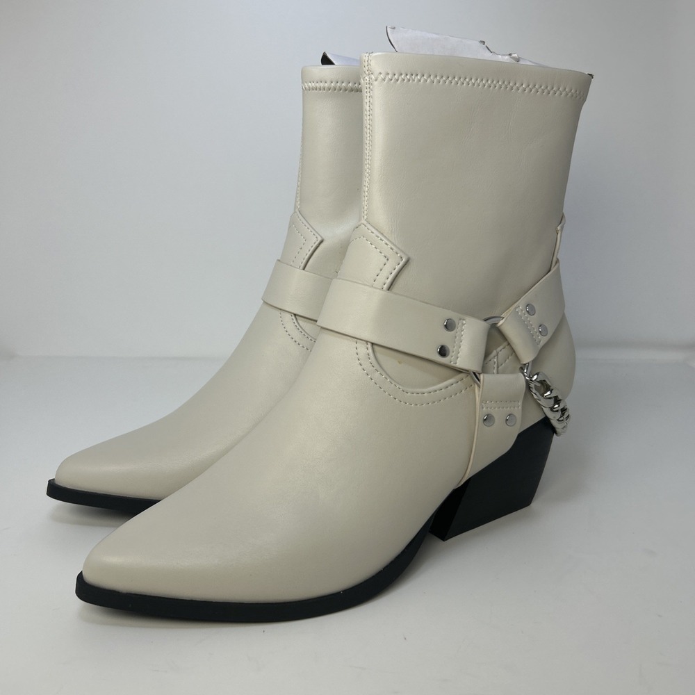 DV Dolce Vita Keeler Harness Moto Boots Ivory Bone Chain Ankle Bootie Women's 10
